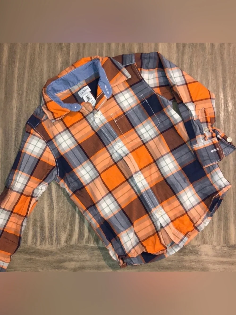 Carter's Toddler Orange Navy and White Plaid Button-Down Shirt