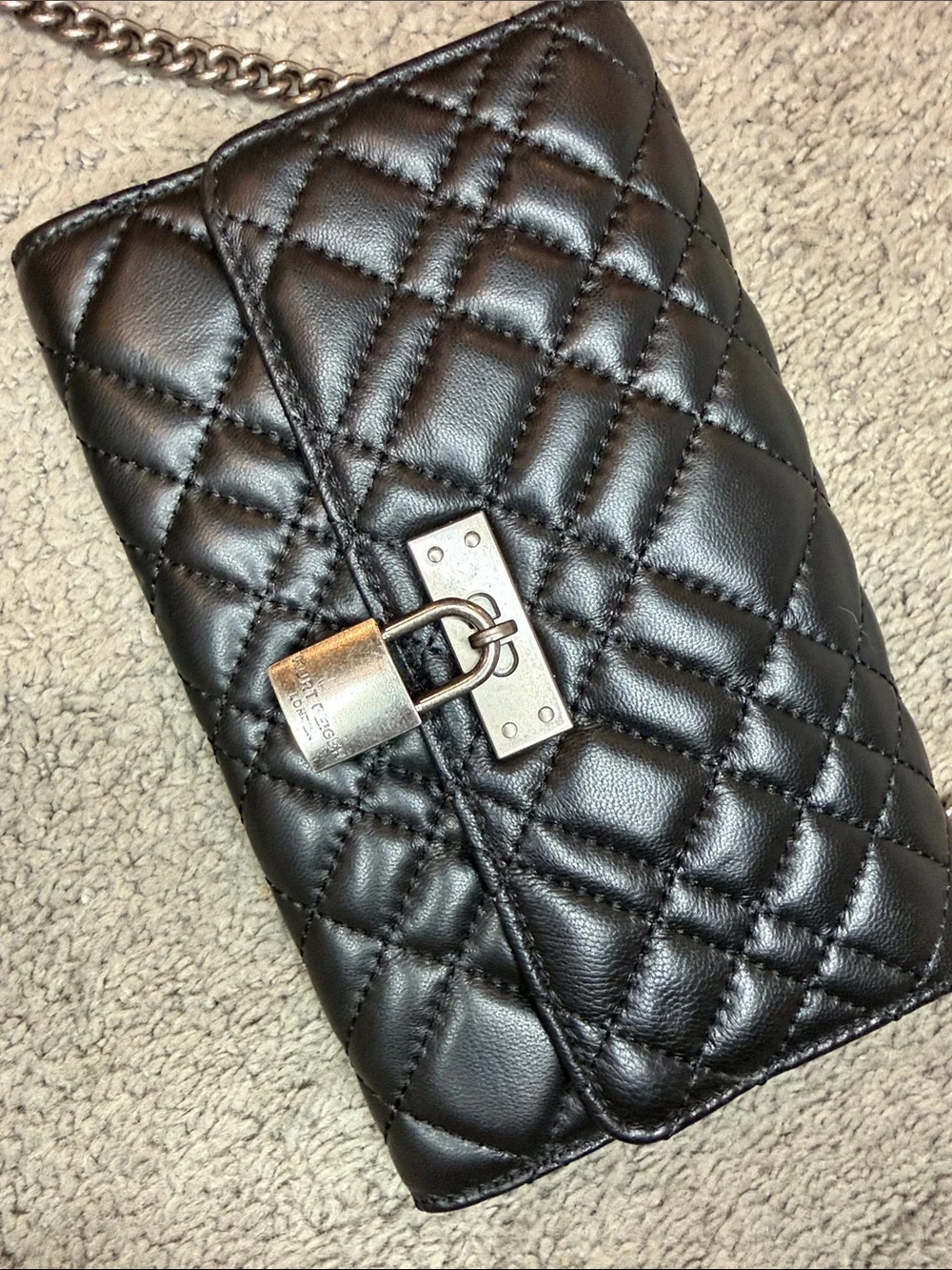 Kurt Geiger Black Quilted Crossbody with Silver Padlock