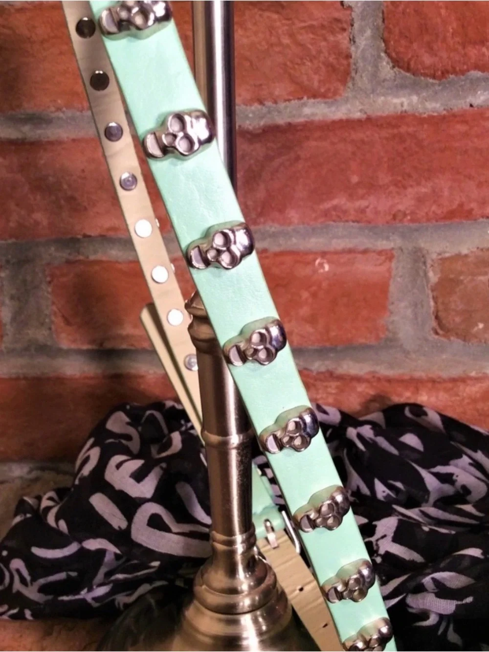 Pale Green Skull Skinny Belt