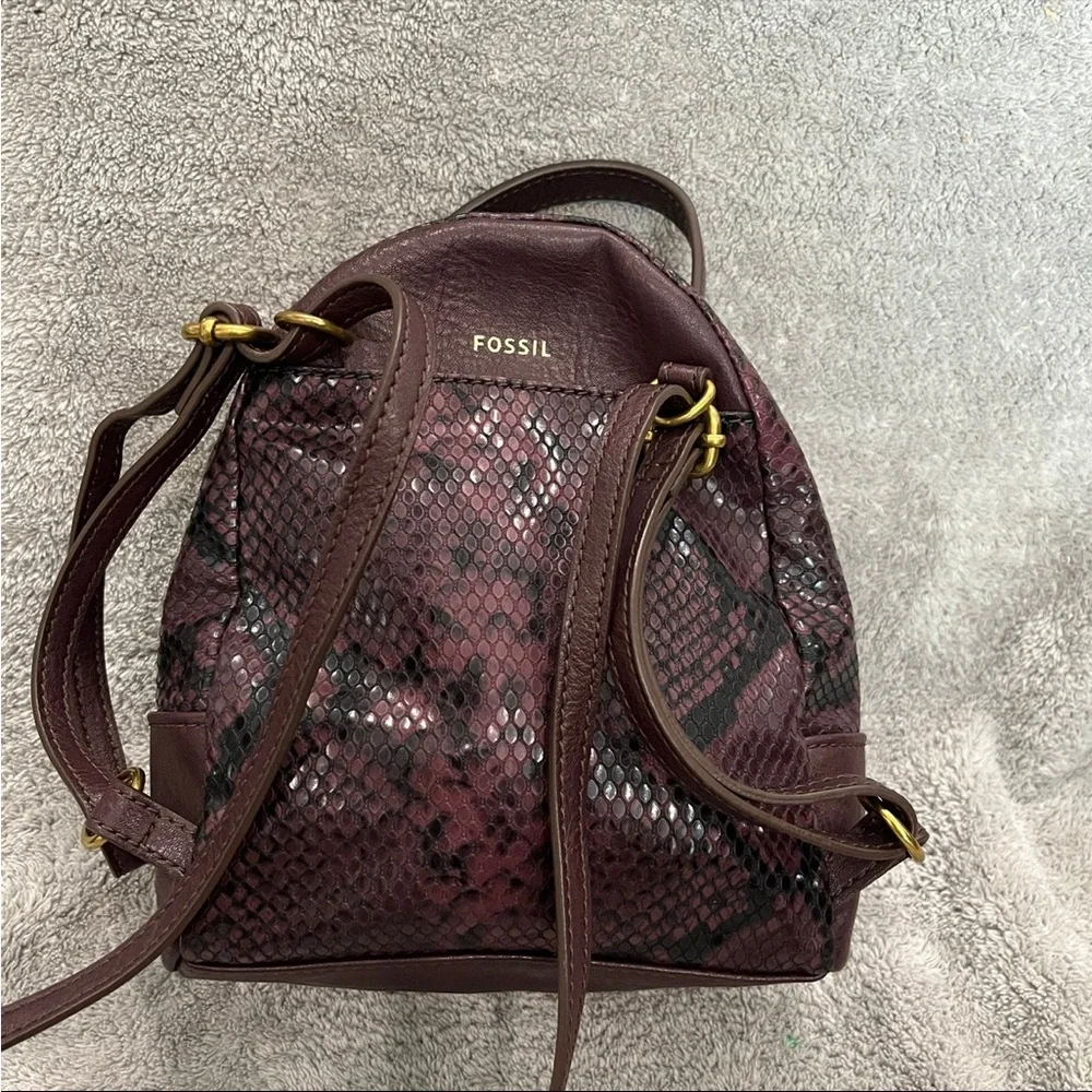 Fossil maisie mini backpack faux snake skin purple and gold