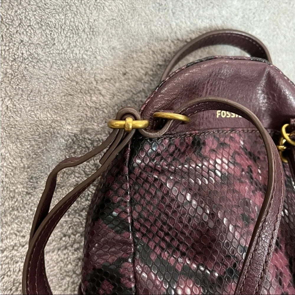 Fossil maisie mini backpack faux snake skin purple and gold