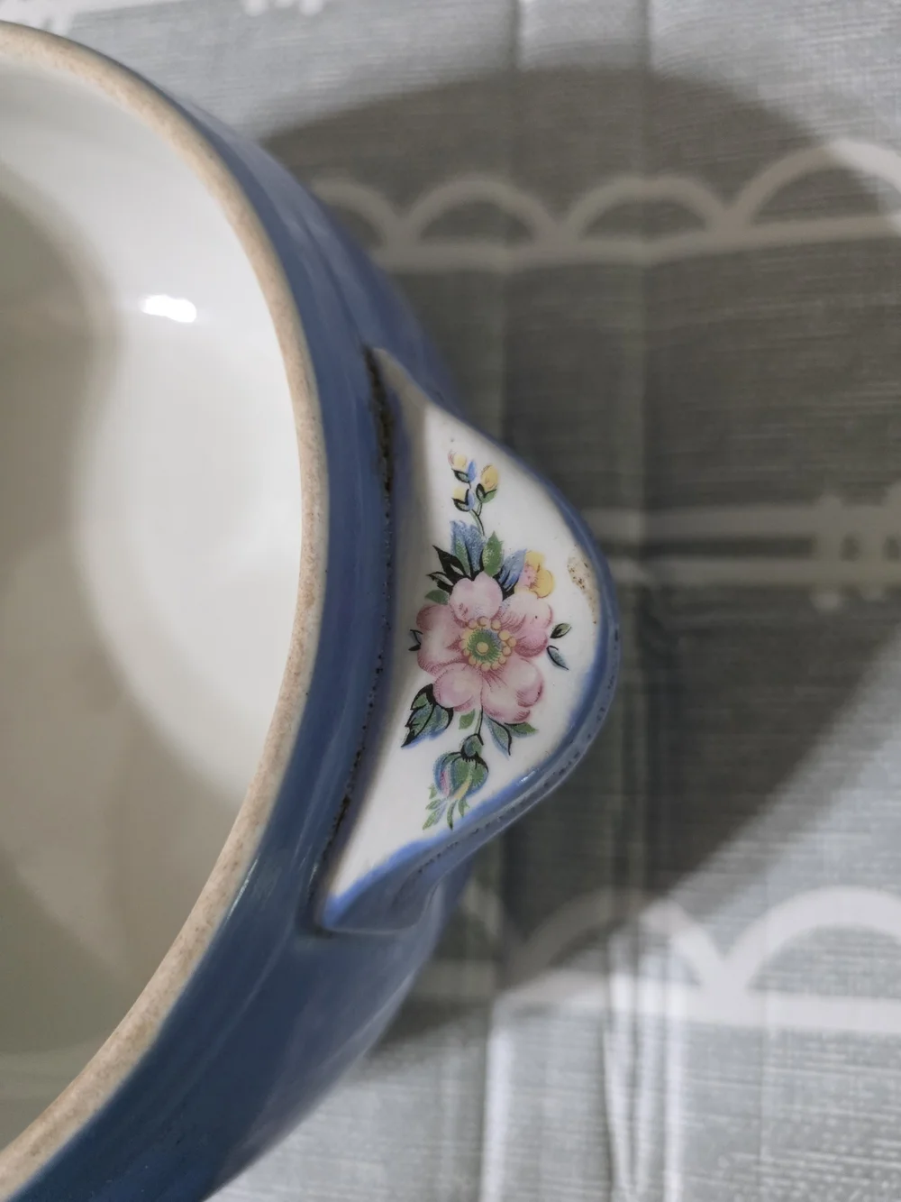 Vintage Hall Cottagecore Blue Ceramic Covered Casserole with Floral Accents