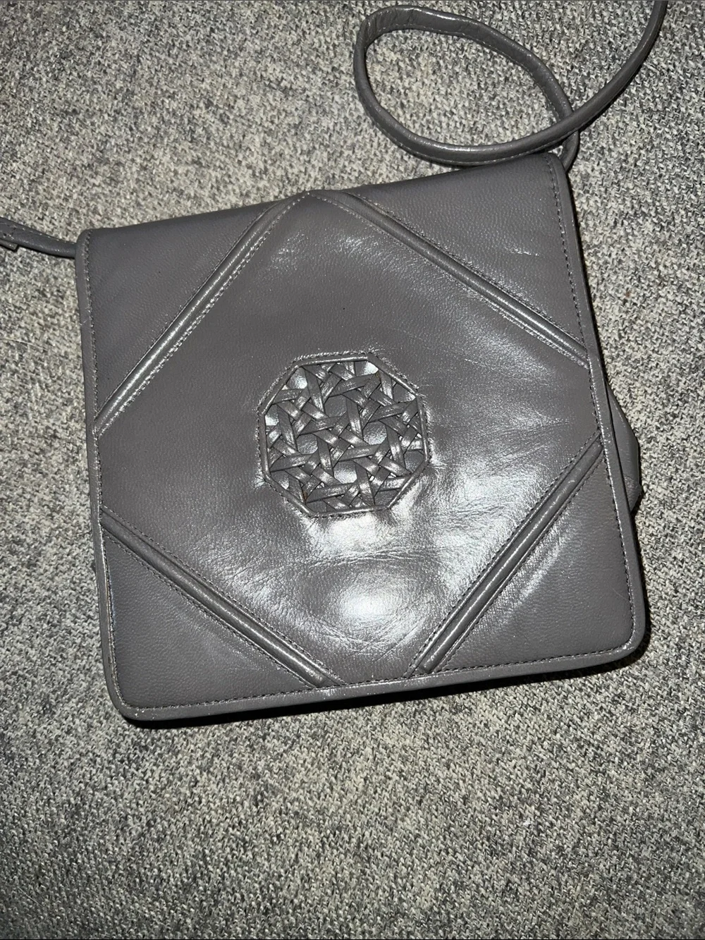Vintage Grey Leather Barbara Bolan Crossbody Bag and Vintage Clutch