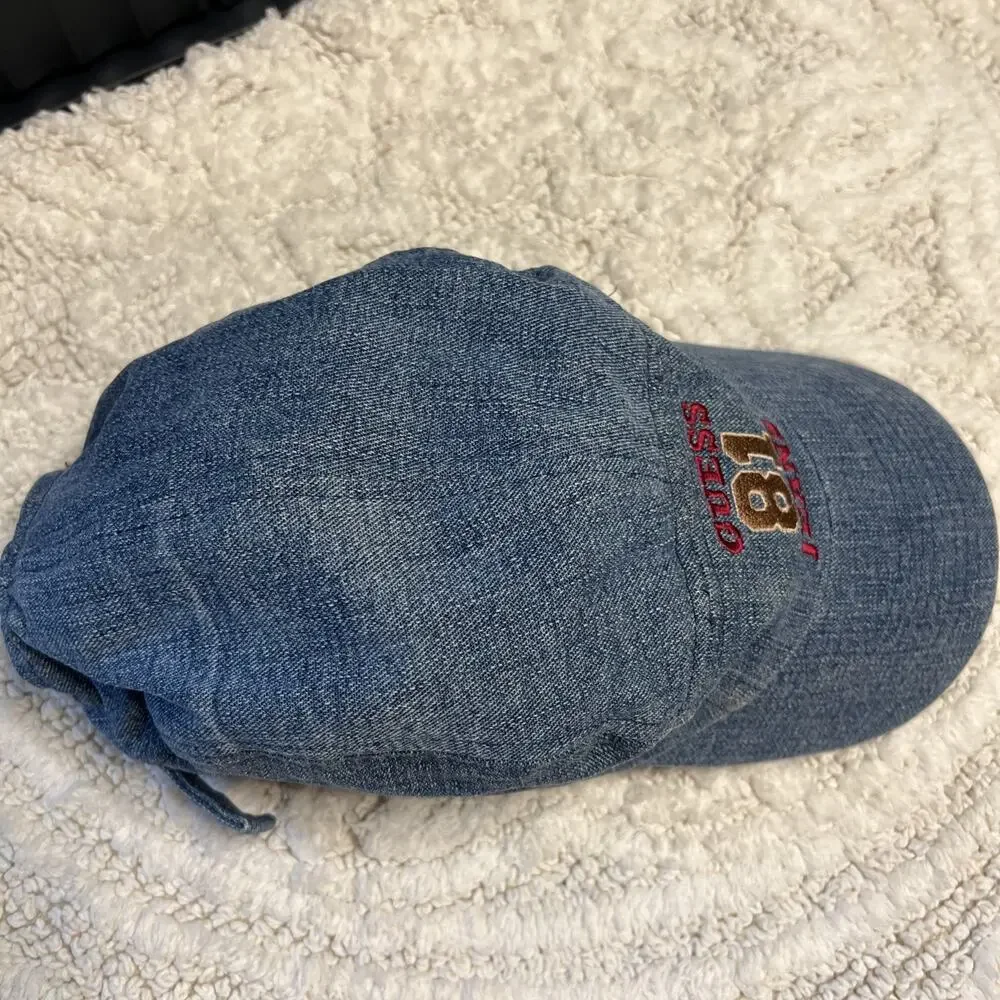 Vintage Broken In Embroidered Logo Guess Jeans 81 Denim Baseball Hat Cap Cotton