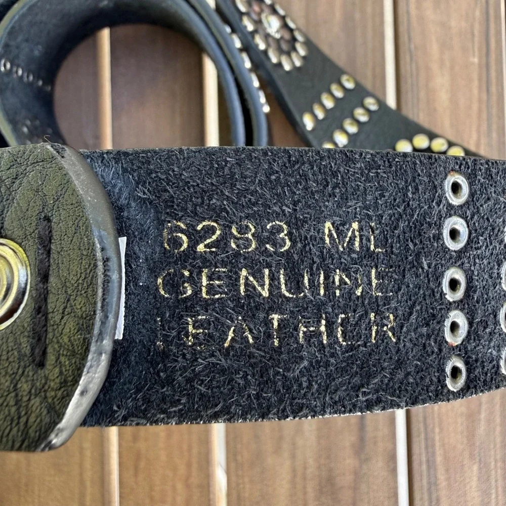 Genuine Leather Studded Western Boho Belt Black Silver Copper‎ Accents 6283 ML