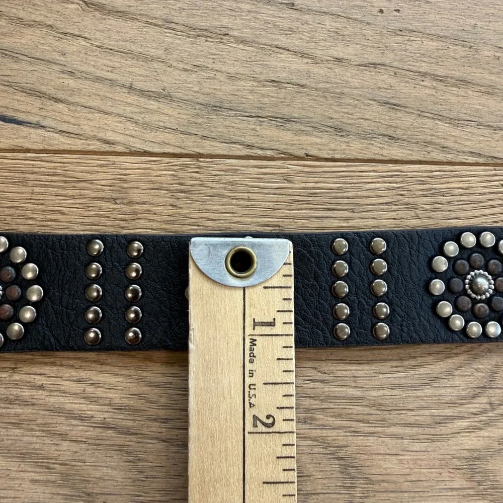 Genuine Leather Studded Western Boho Belt Black Silver Copper‎ Accents 6283 ML