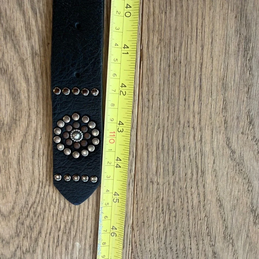 Genuine Leather Studded Western Boho Belt Black Silver Copper‎ Accents 6283 ML
