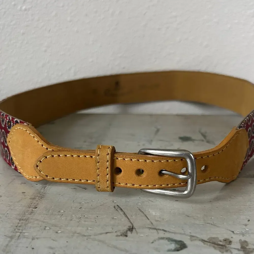 Canterbury Red Paisley Satin & Leather Belt dress belt glam luxury formal 32