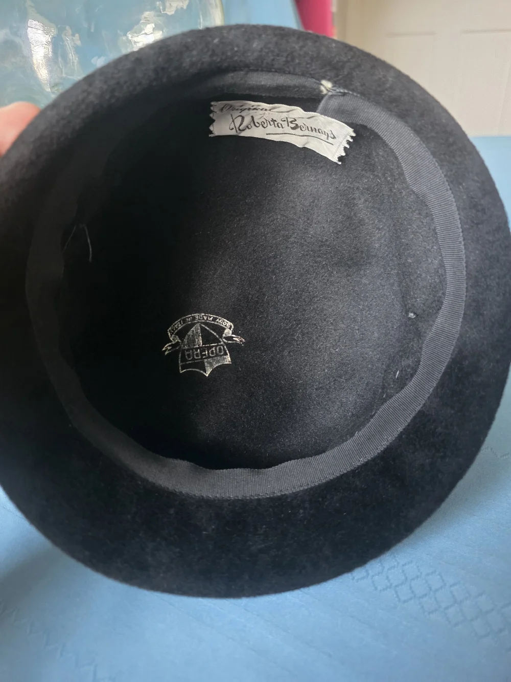 VTG 1950s Roberta Bernays Black Velour Feather Tilt Hat Italian Opera Body