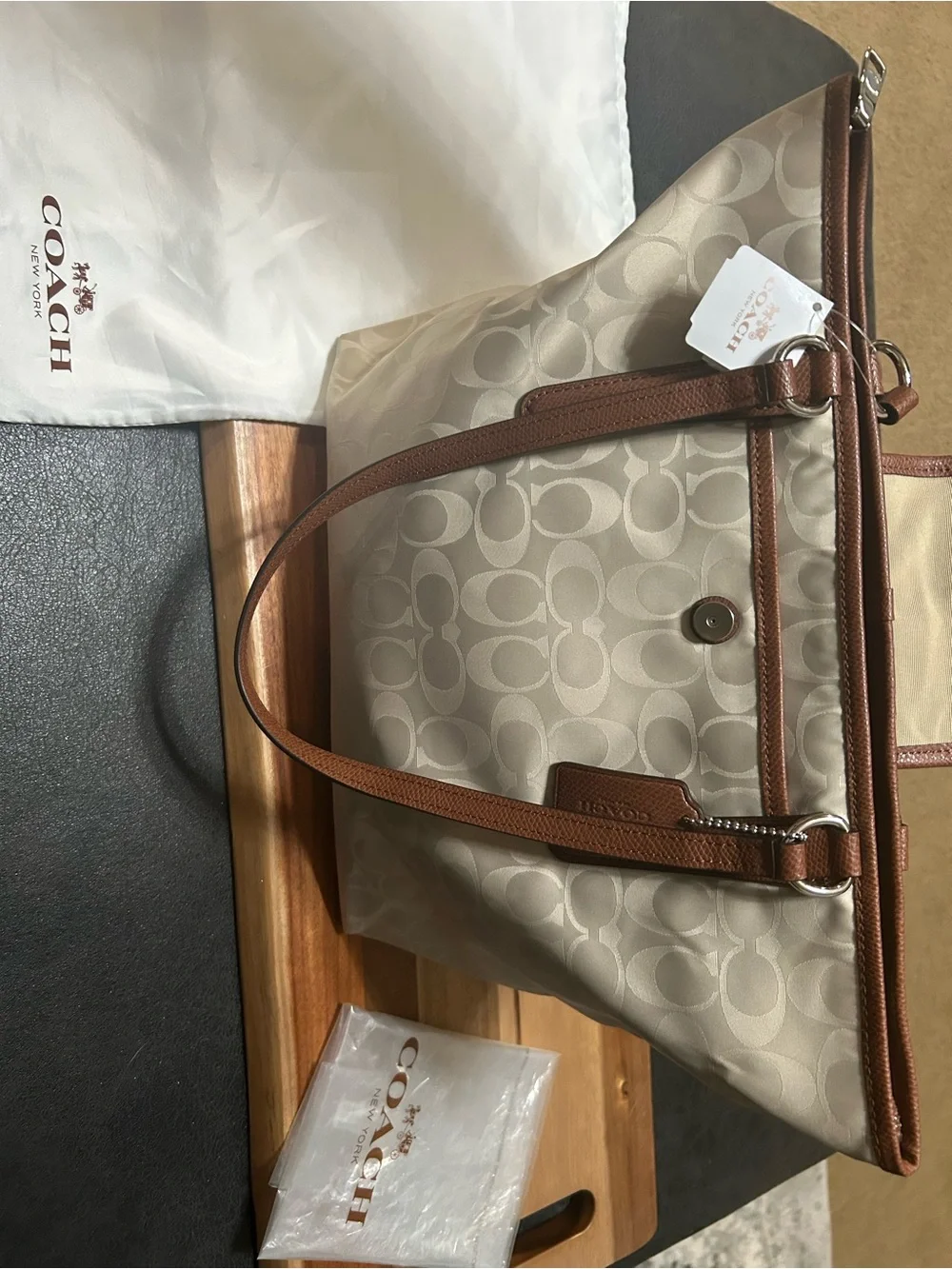 NEW WITH TAGS Coach Ward nylon logo bag with Brown Leather Trim