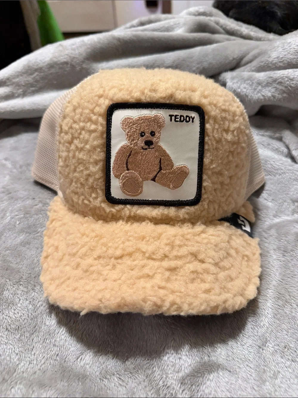 Teddy Patch Sherpa Trucker Hat - Beige