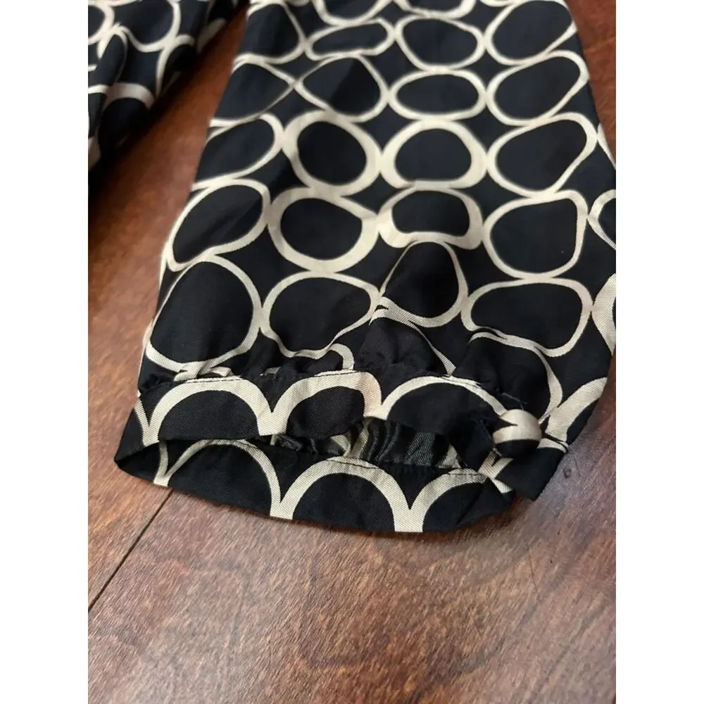 J. Crew 100% Silk Retro 60s Black Shift Dress with Beige Circle Print, Size 6