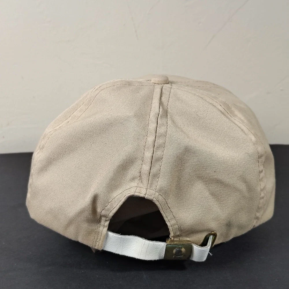 VINTAGE Imperial Headwear Hat Cap Strap Back Tan Columbine Flower Logo Mens