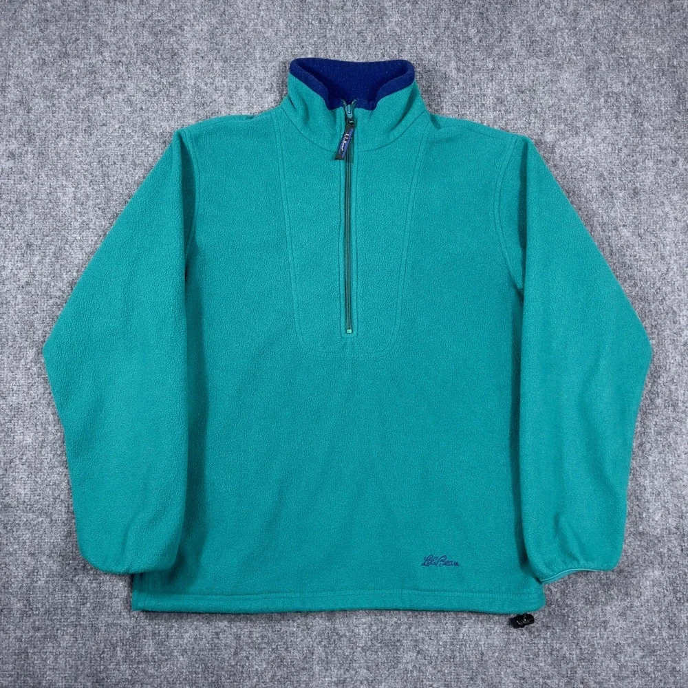 LL Bean Fleece Pullover Mens Large Teal 1/4 Zip Mock Neck Gorpcore 90s Vintage