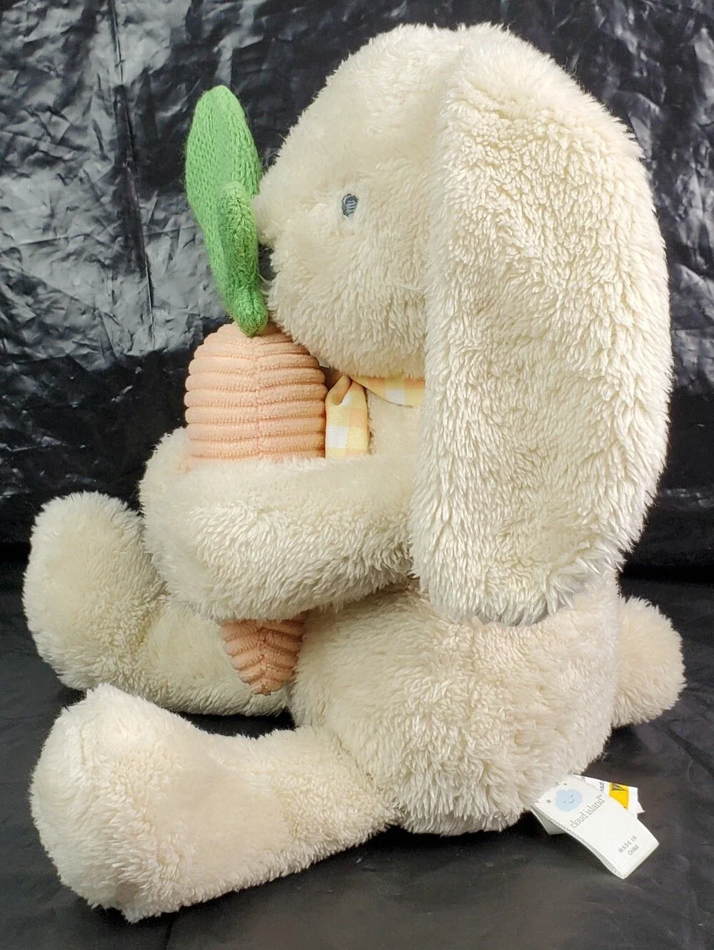 Cloud Island Cream Bunny w/ Carrot Rattle Stuffed Animal Plush Sewn Eyes - GUC