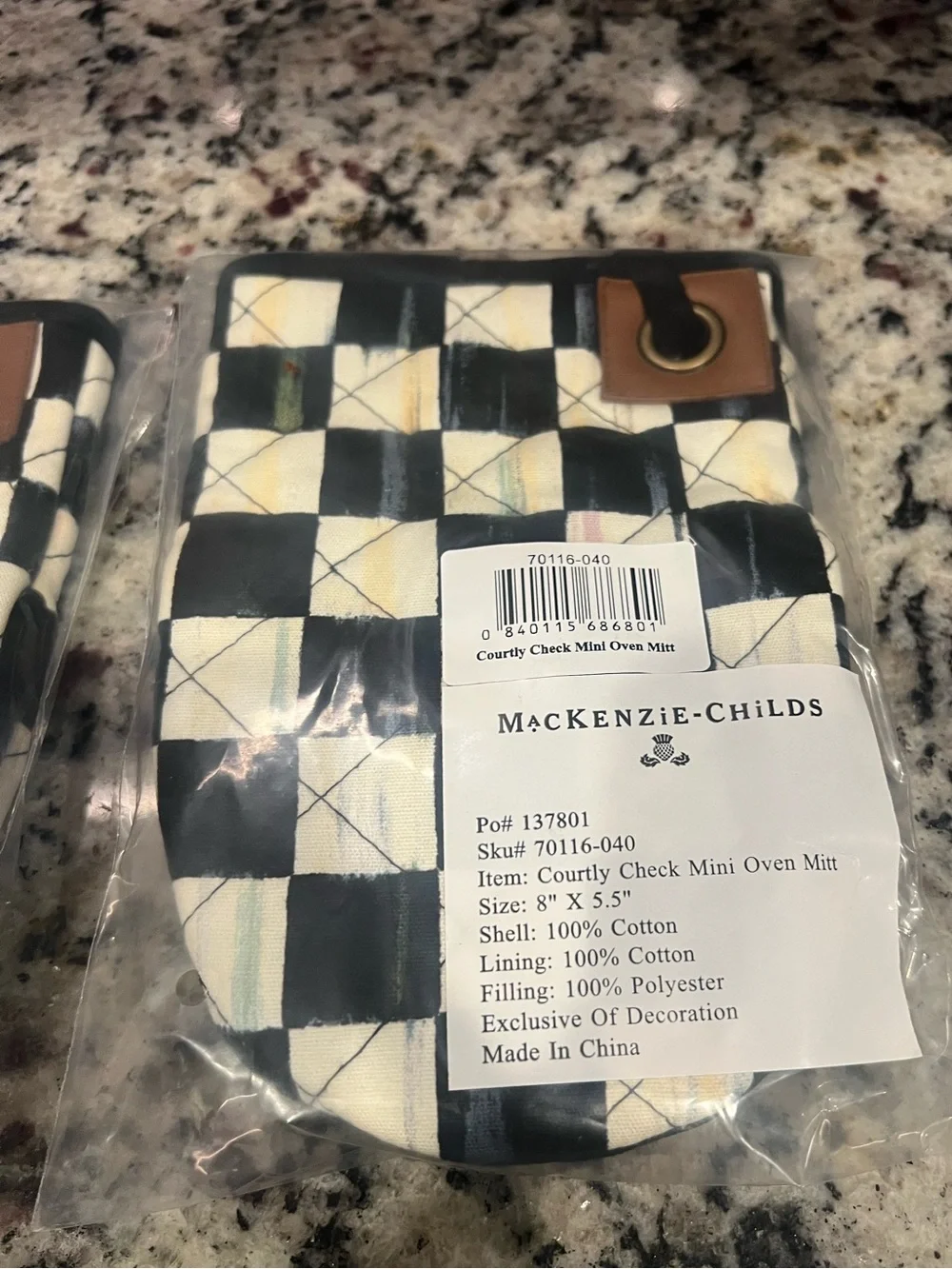 MacKenzie-Childs Courtly Check Mini Oven Mitts. Set of 2. New in packages.