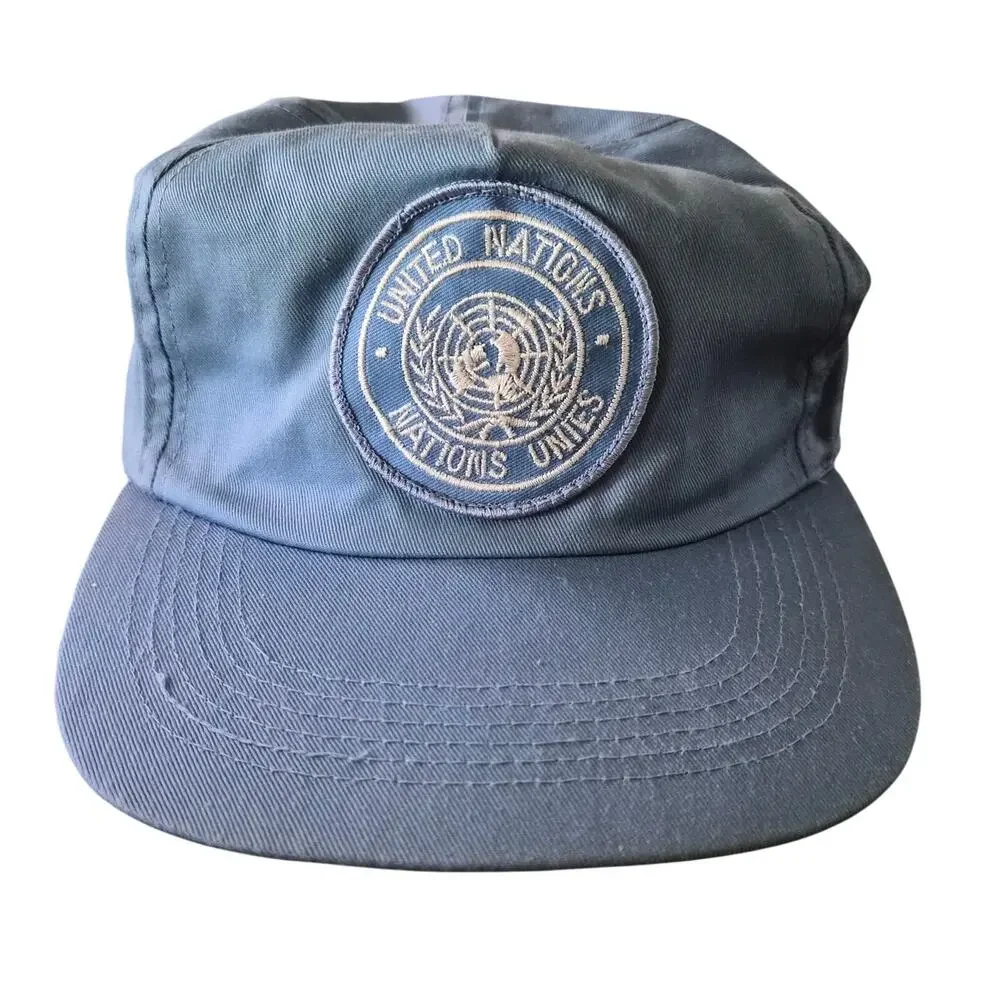 Vintage United Nations Nations Unies Snapback Hat Cap Blue GORPCORE Patch