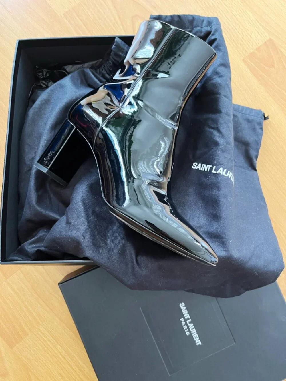 Saint Laurent YSL Loulou patent leather boots