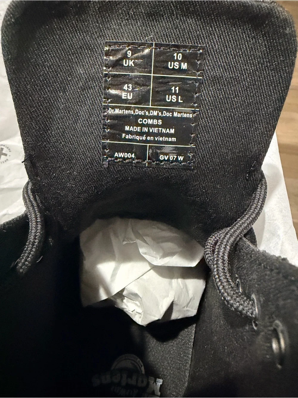Dr. Martens Black Canvas Lace-Up Combat Boot with Yellow Stitching