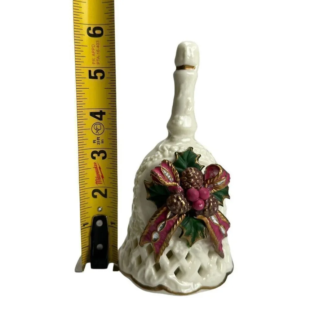 Vintage Beautiful White Ceramic Christmas Bell With Acorns and Holly