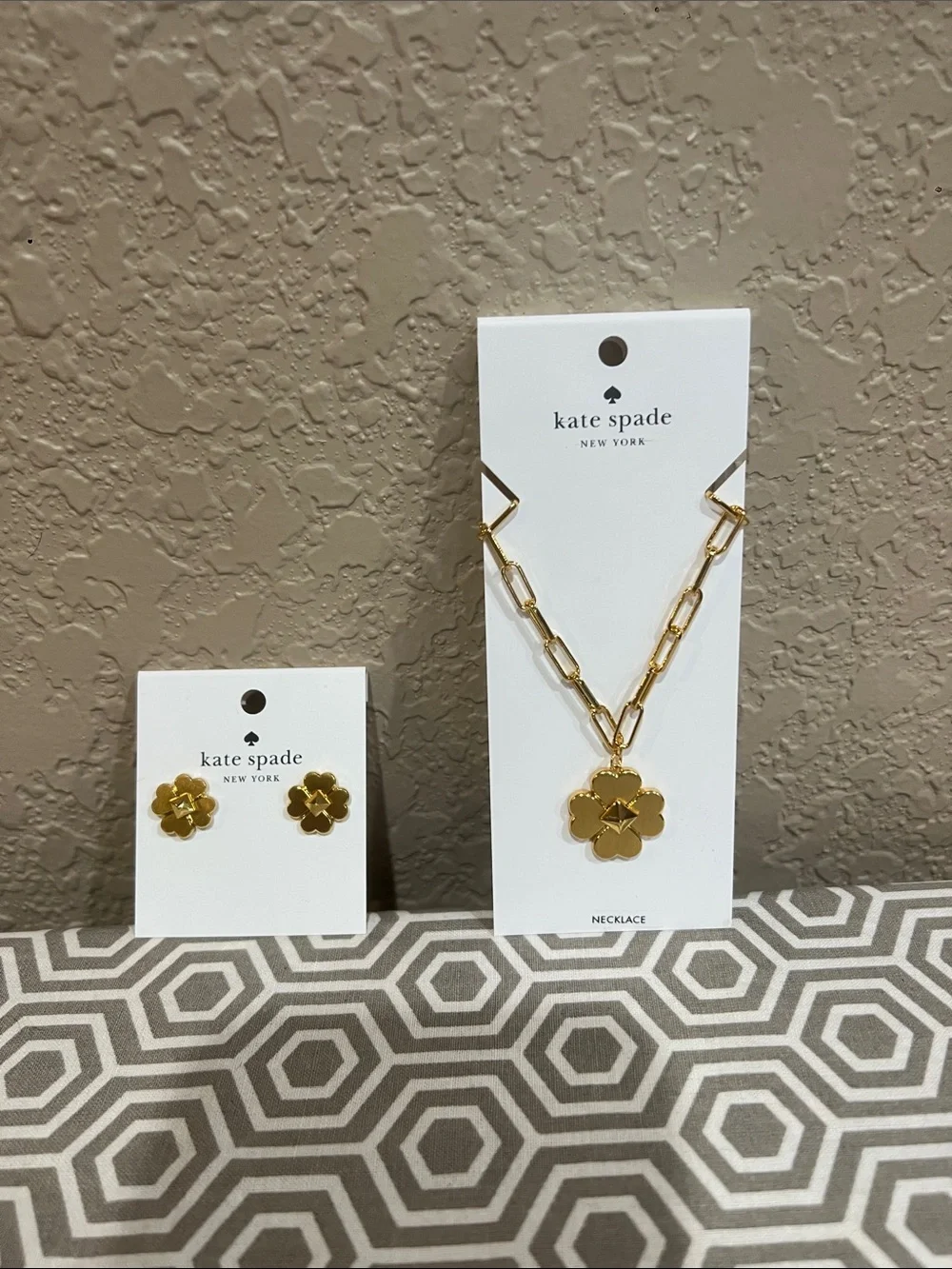 kate spade gold-tone four-leaf clover necklace and stud earring set
