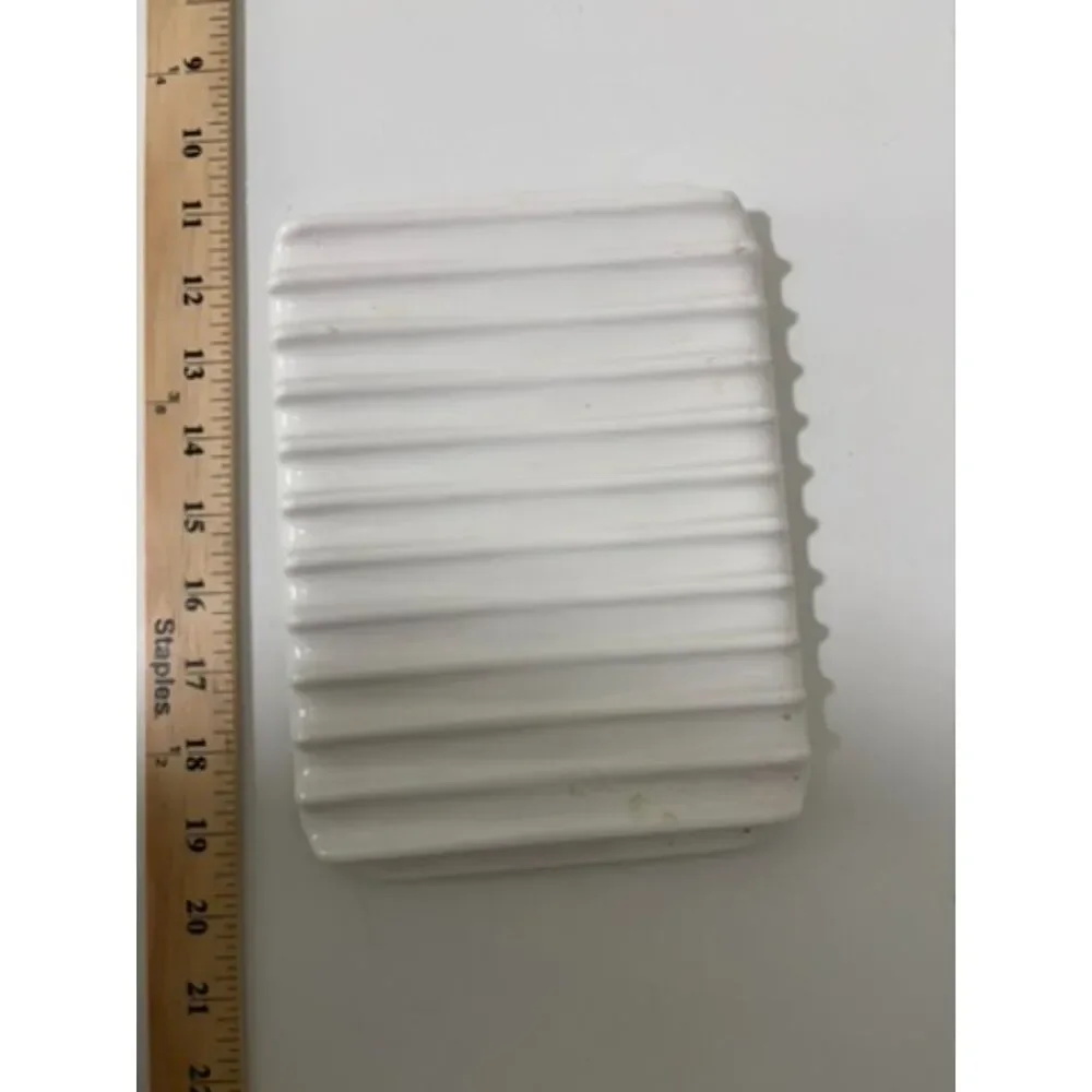 Vtg. White ceramic ribbed mircrowave rack likely corning ware