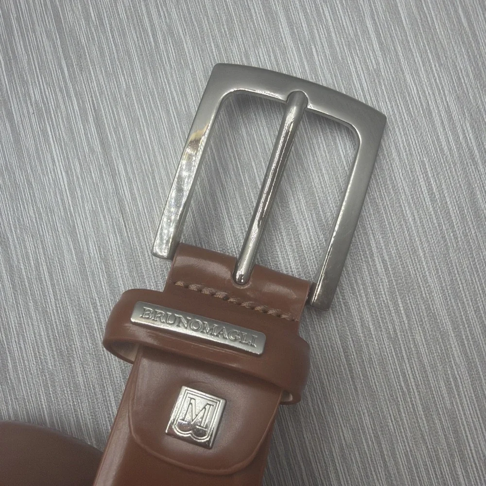 Bruno Magli Italy Leather Dress Belt Men's 32 Brown Silver Buckle Designer