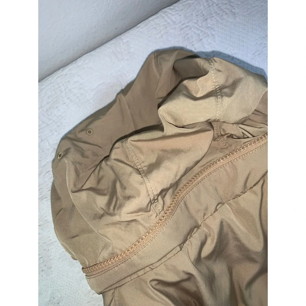 Polo Ralph Lauren Mens Tan Windbreaker Jacket Stowaway Hood Fleece Lined Large