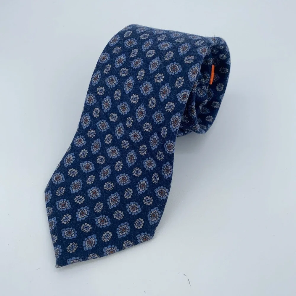Eton Tie Mens One Size Blue Patterned Wool Classic Luxury Necktie Italy‎ Made