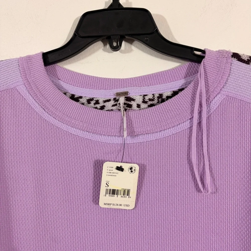 Free People Snow Day Waffle Top Womens S Petal Purple NWT Mixed Media Thermal