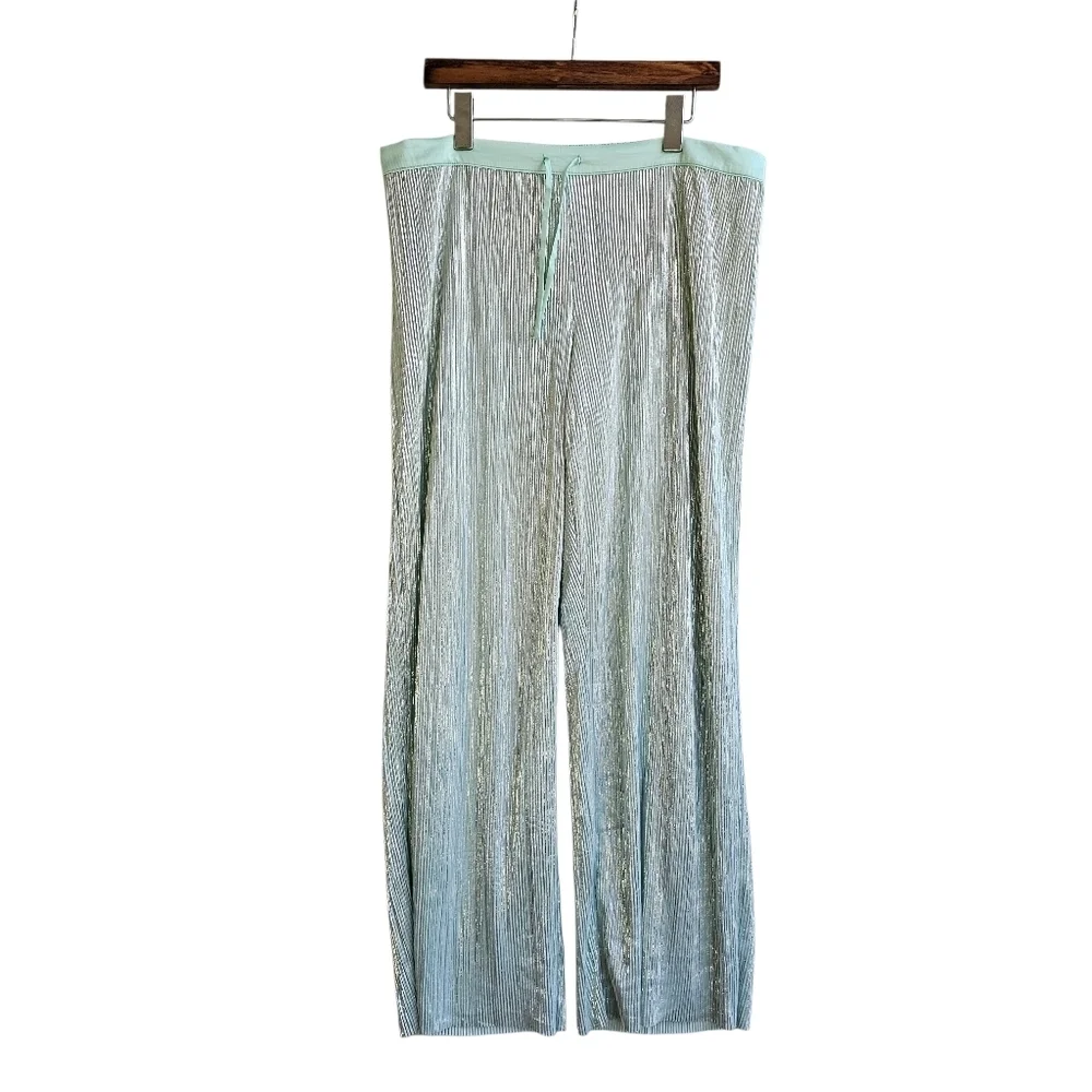 Victoria's Secret Mint Green Metallic Pleated Wide Leg Lounge Pants, Size XL