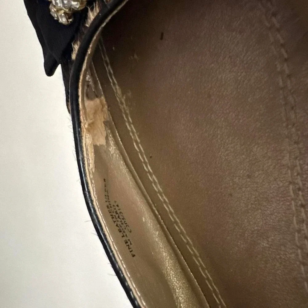 Leopard pony‎ hair ballet flat size 8.5 rhinestone bow brown black
