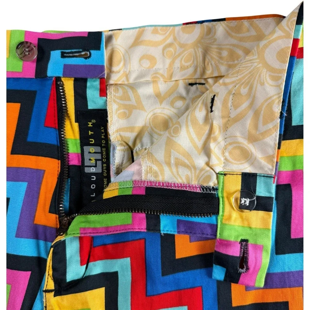 LOUDMOUTH‎ Golf Shorts Mens 43 Multicolor Zigzag Loud Pattern Flat Front