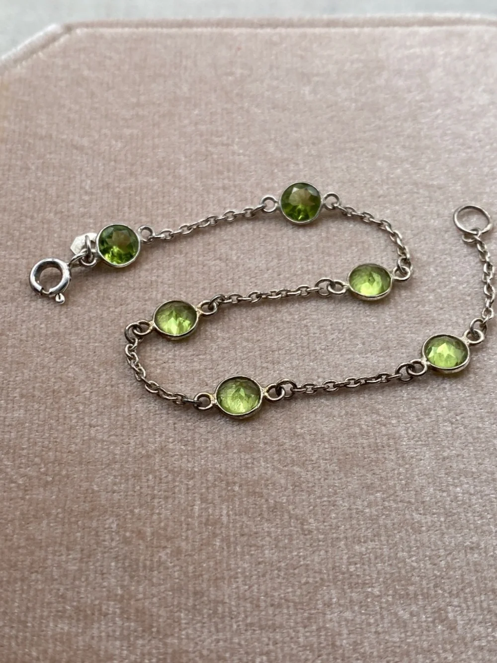 Vintage 925 Sterling Silver Genuine Peridot Station Bracelet Green Gemstone 7
