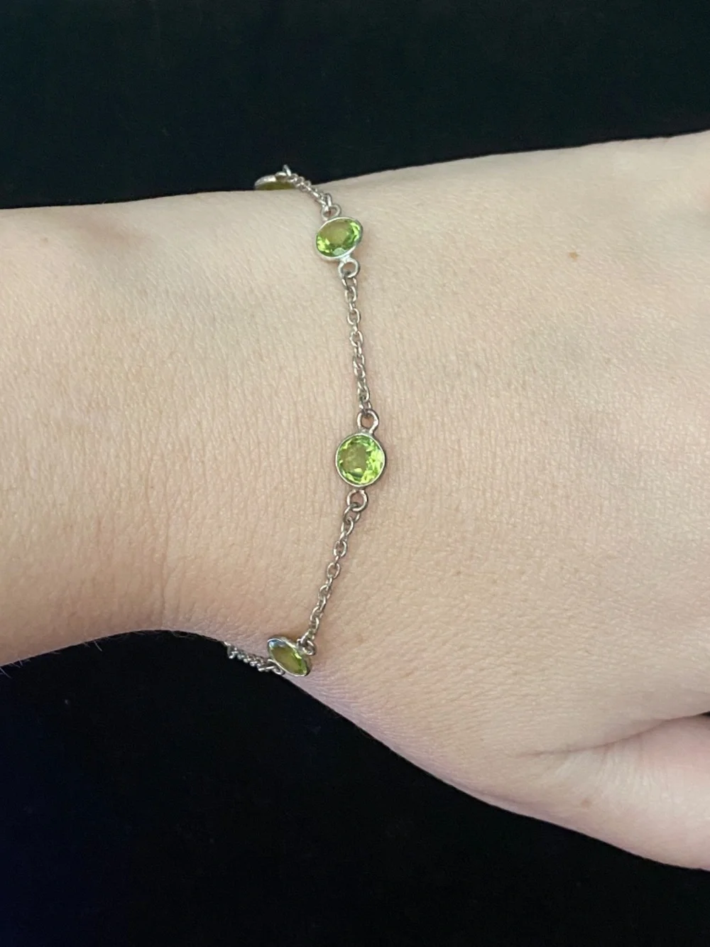 Vintage 925 Sterling Silver Genuine Peridot Station Bracelet Green Gemstone 7