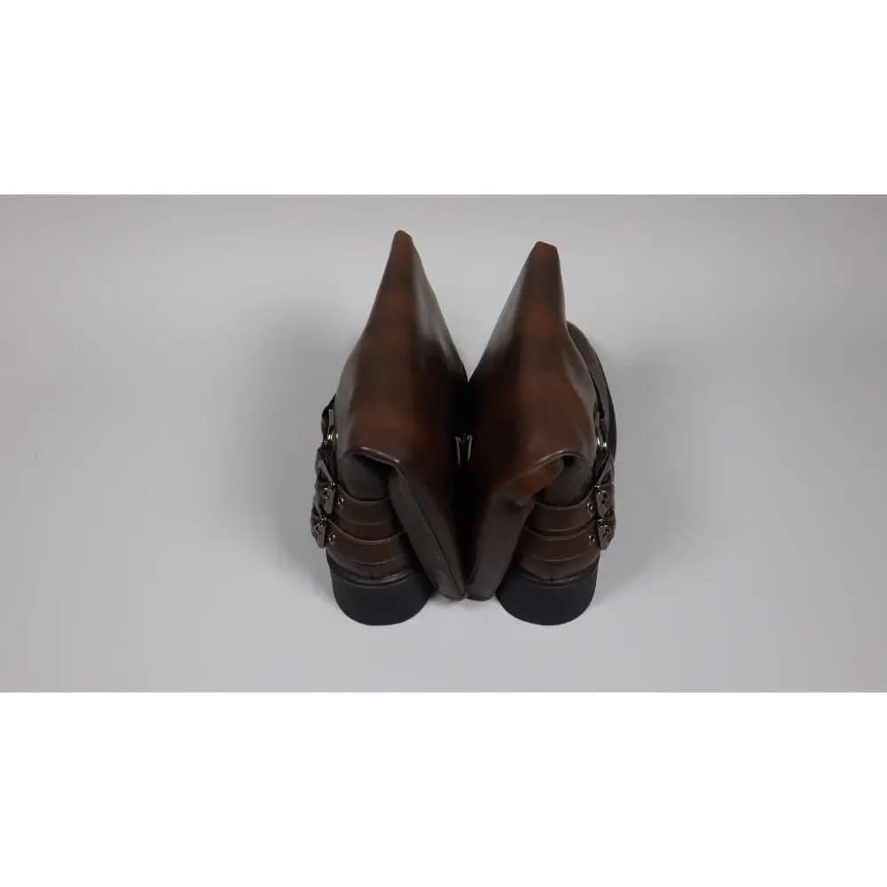AMINUGAL Brown Knee High Boots Women Wide Calf Buckle Riding Boots Size 9.5