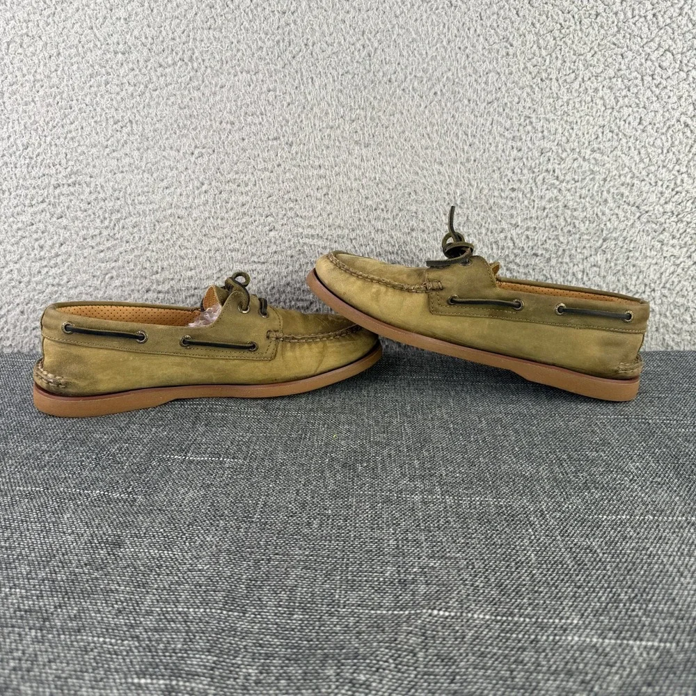 Sperry Gold Cup Boat Shoe Mens 10 Olive Tan Nubuck Leather Lambskin Lined 2-Eye