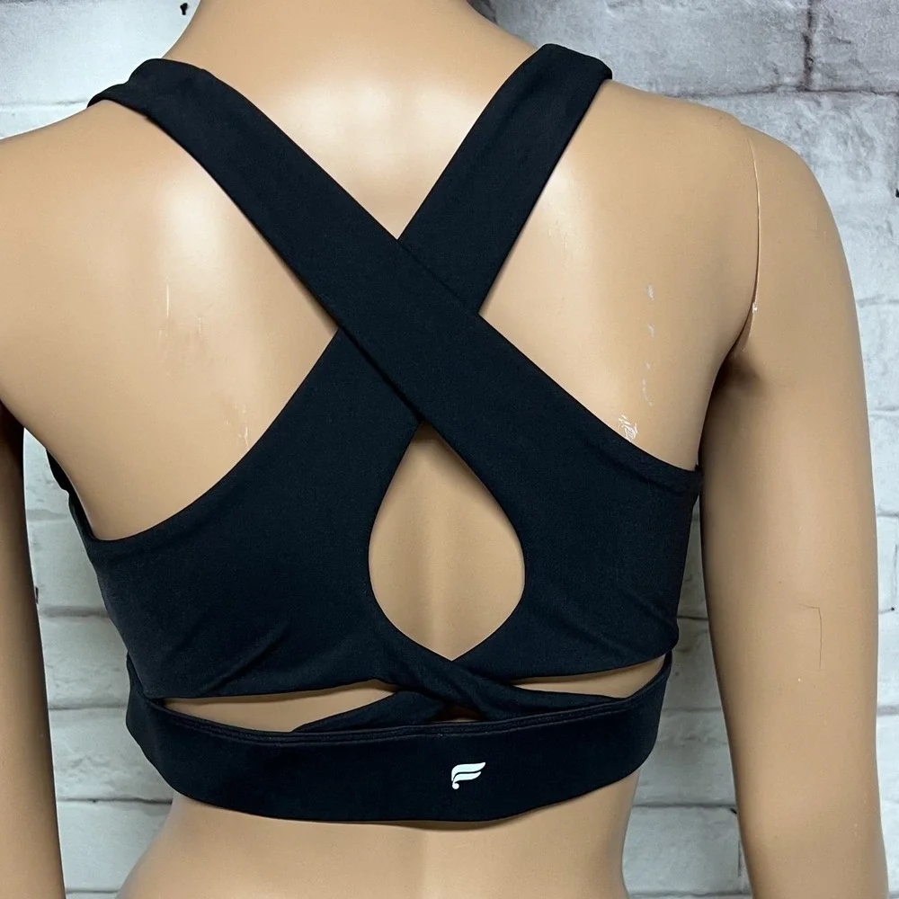 Fabletics No Bounce High Impact Sports Bra Womens Medium‎ Black Strappy Running