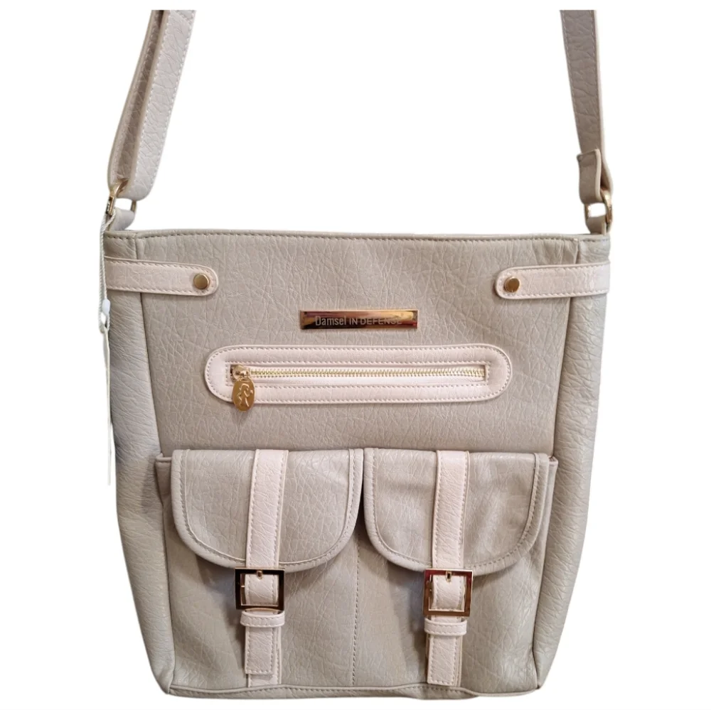Damsel in Defense Concealment Jemma Bag in Taupe with Pink Interior NWT