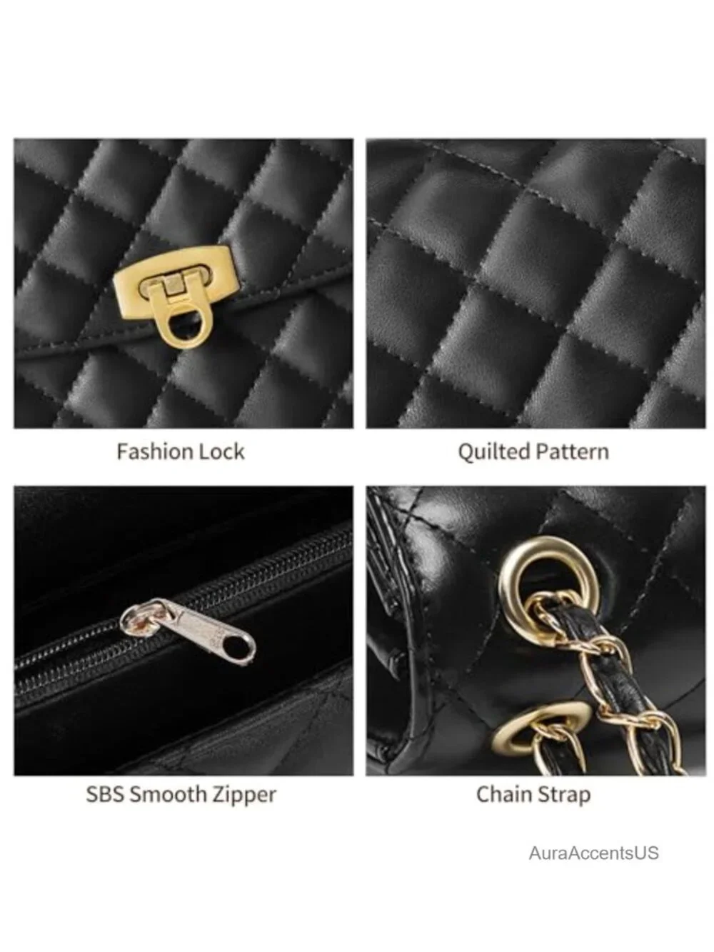 Quilted Vegan Leather Crossbody Bag with Chain Strap Shoulder Purse