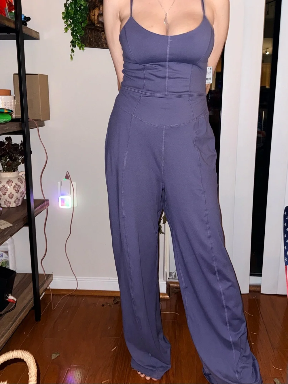 Free People Wide-Leg Strappy Jumpsuit in Slate Up At Night Onesie