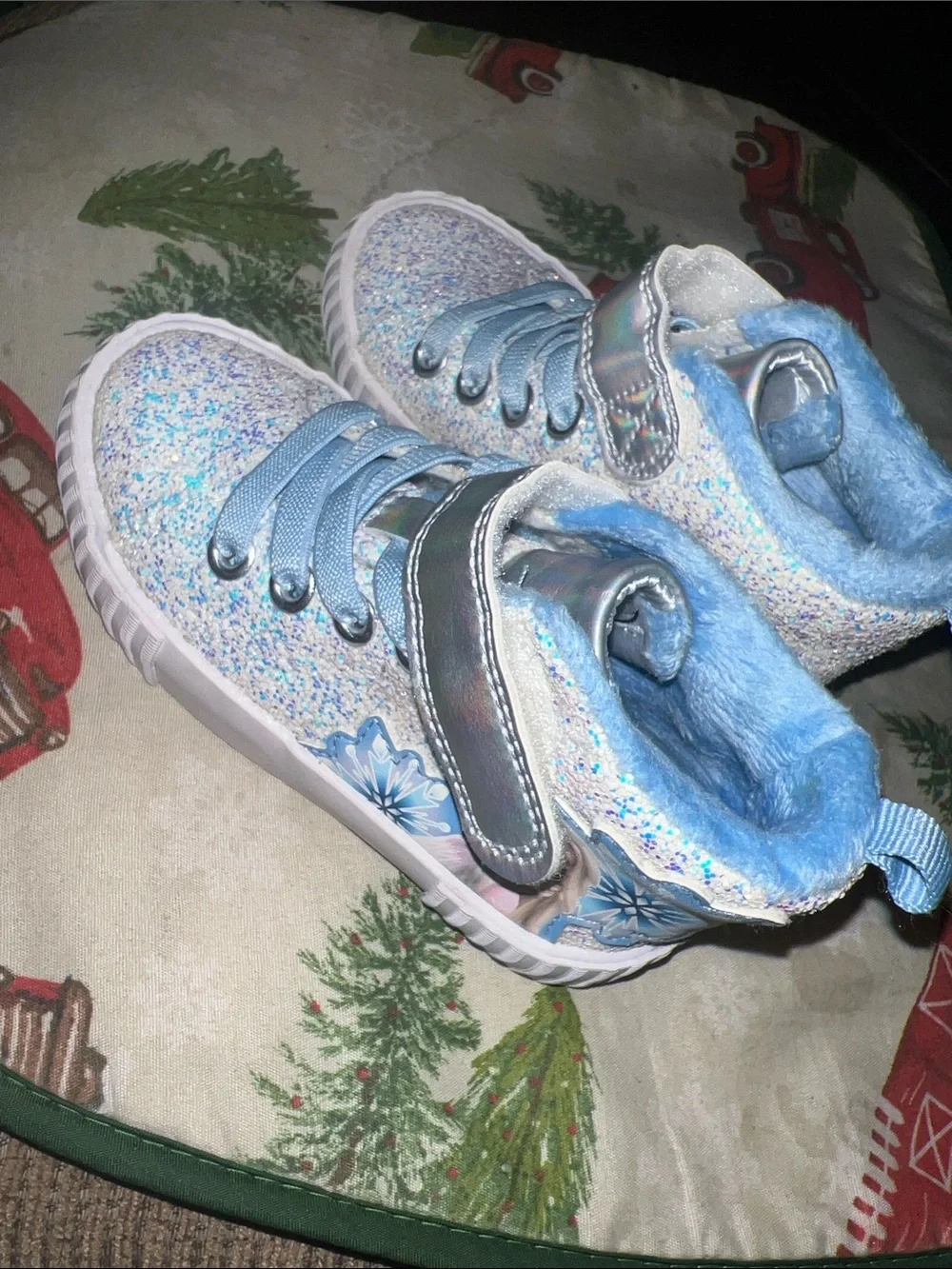 Disney Sparkle Blue High-Top Kids Sneakers with Faux Fur