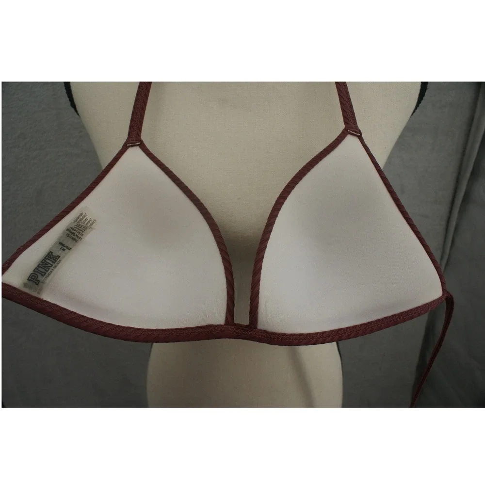 Pink Victoria's Secret Burgundy Ribbed Halter Triangle Bikini Top Size M Maroon