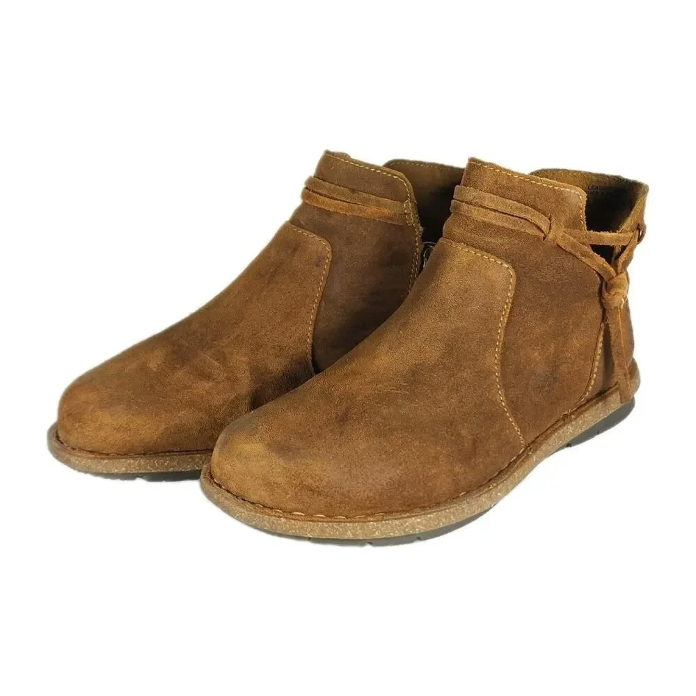 Born Women's Tarkiin US 11 Brown Distressed Suede Side Zip Ankle Boots Booties