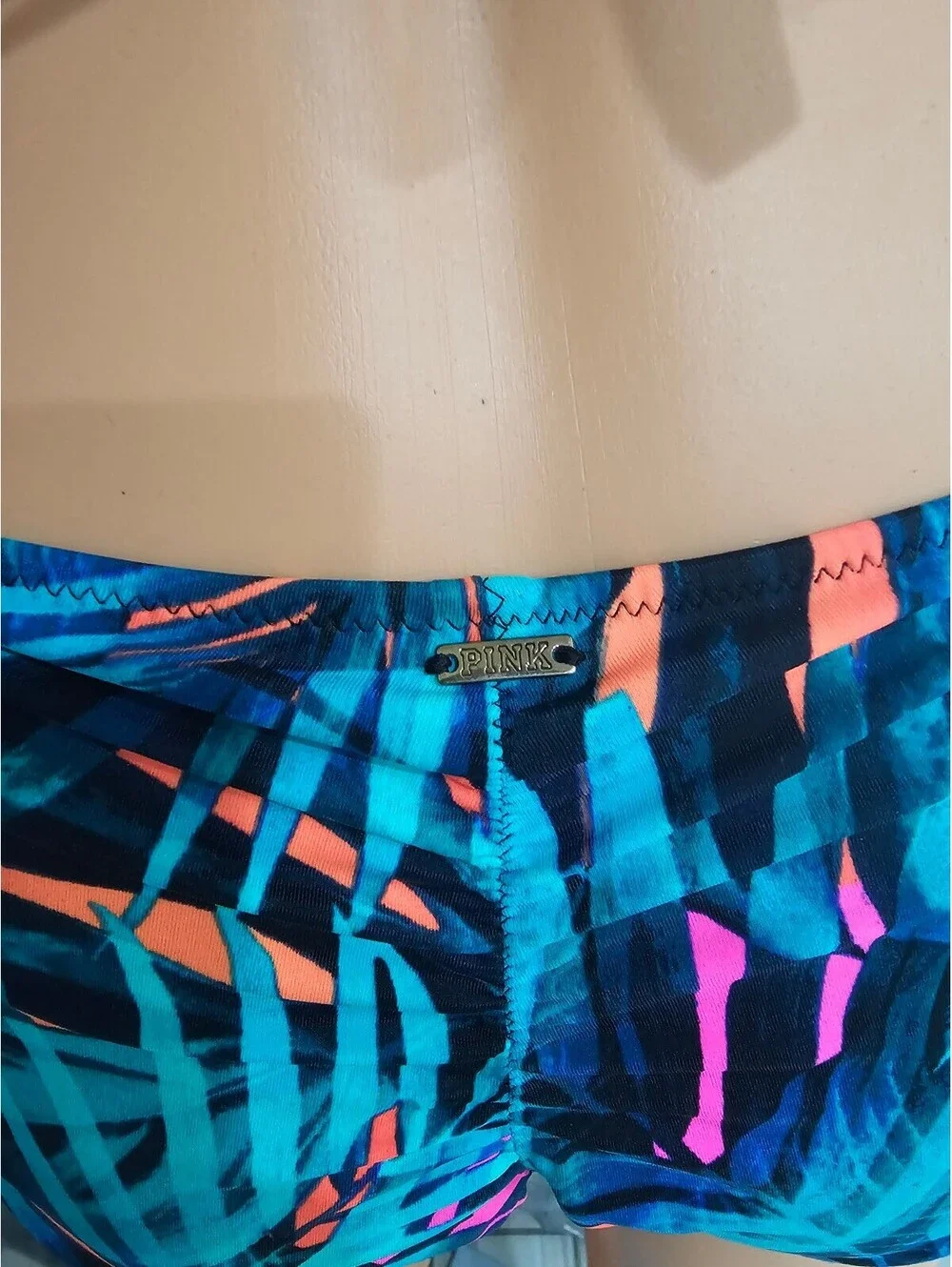 PINK Victoria's Secret Blue Halter Bikini Top with Tropical Print Bottoms