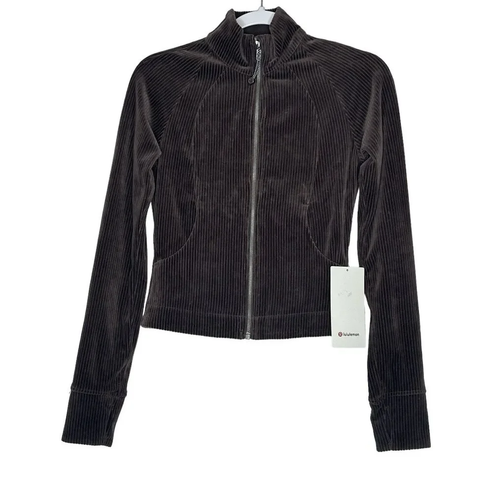 Lululemon Scuba Track Jacket‎ Women's Velvet Espresso Brown Corduroy Size 2