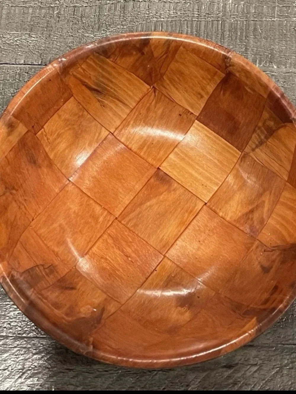 Vintage Mid-Century Modern Parquet Wood Salad Bowl Set - 1 Large & 4 Small Bowl
