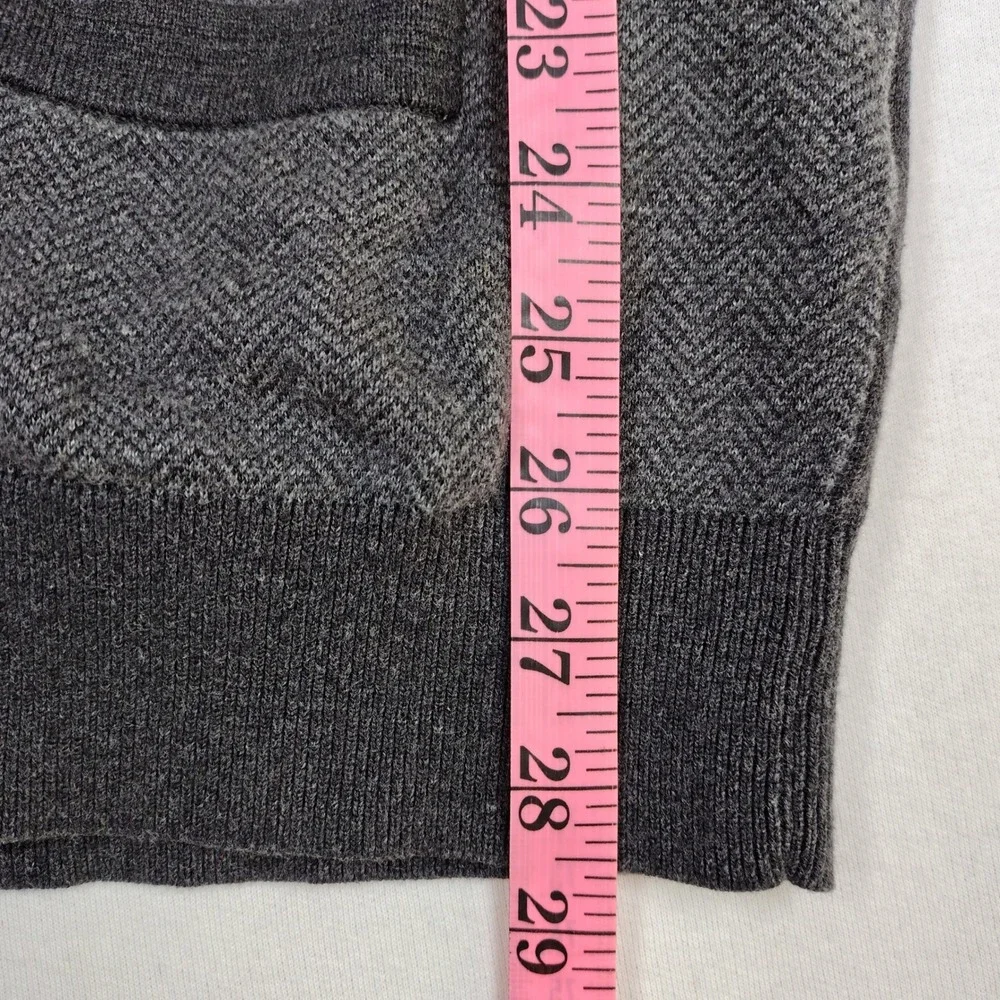 Lands End Mens XL Gray Herringbone Supima Cotton V-Neck Button Cardigan Sweater