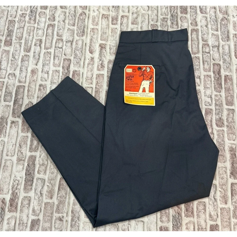 NOS VTG‎ 60s Sears Gray Workwear Perma Prest Pants 40x28 Dacron Talon Zip Luster