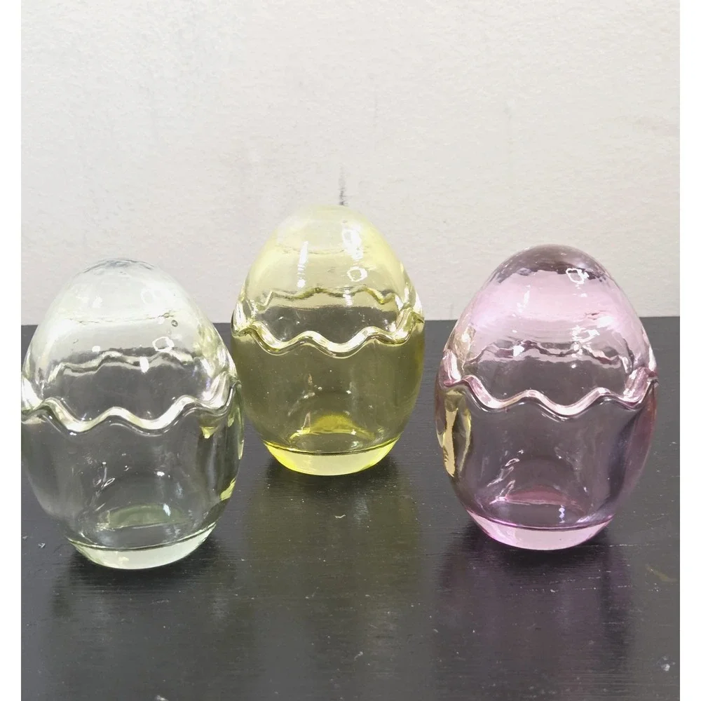 3 Vintage Styled Glass Easter Eggs Pastel Colors Hand Blown Trinket/Candy Dishes